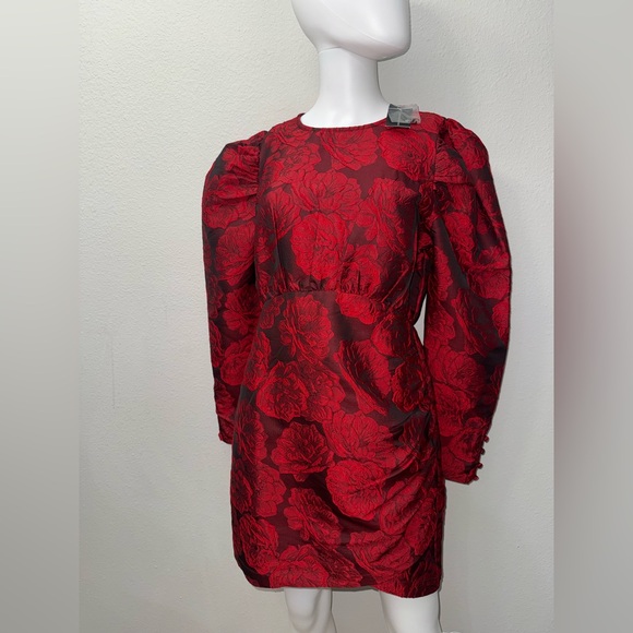 Dorothy Perkins Red Satin Jacquard Wrap Mini Dress NWT size 8 - Picture 4 of 6